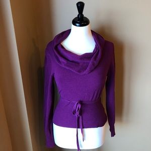 Purple Tie Waist Cowl Neck Long Sleeve Sweater